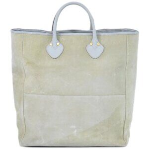 GUCCI Suede Tote Handbag Beige Light-Green